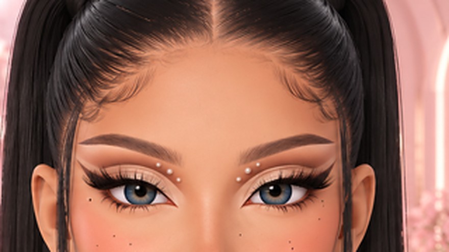A finished Makeup All Stars look, side by side with the bare avatar it started from